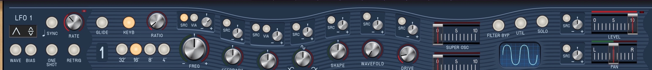 横に伸びた設定ノブ