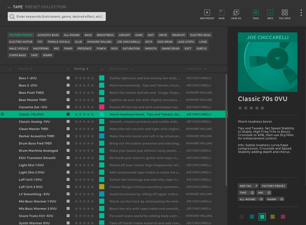 Softube Tape プリセット
