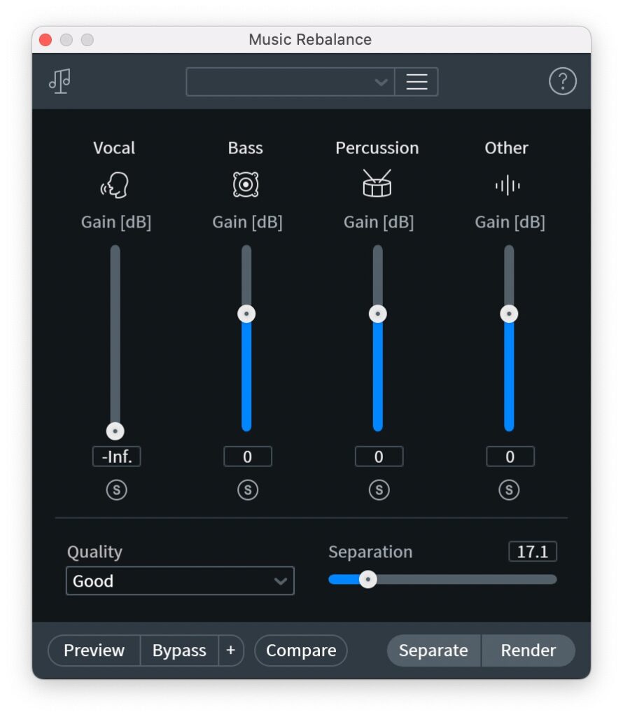ボーカルレスにするときはVocalを-Infに