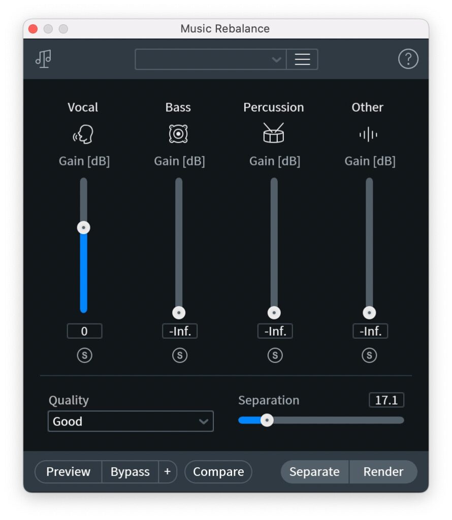 ボーカルだけのトラックをつくるときは他の-Infに