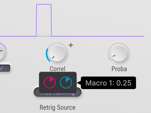 割り当てたパラメーターはノブにマウスカーソルを重ねると表示される