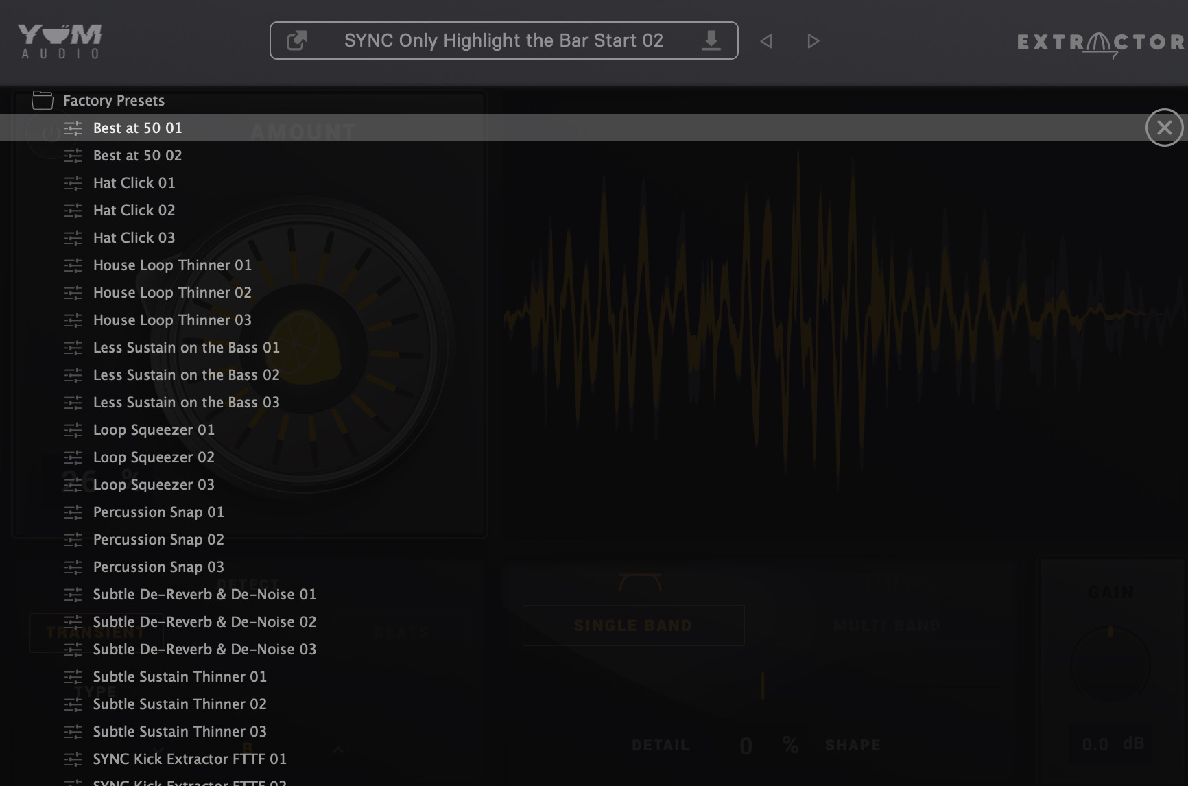 Extractor プリセットウィンドウ