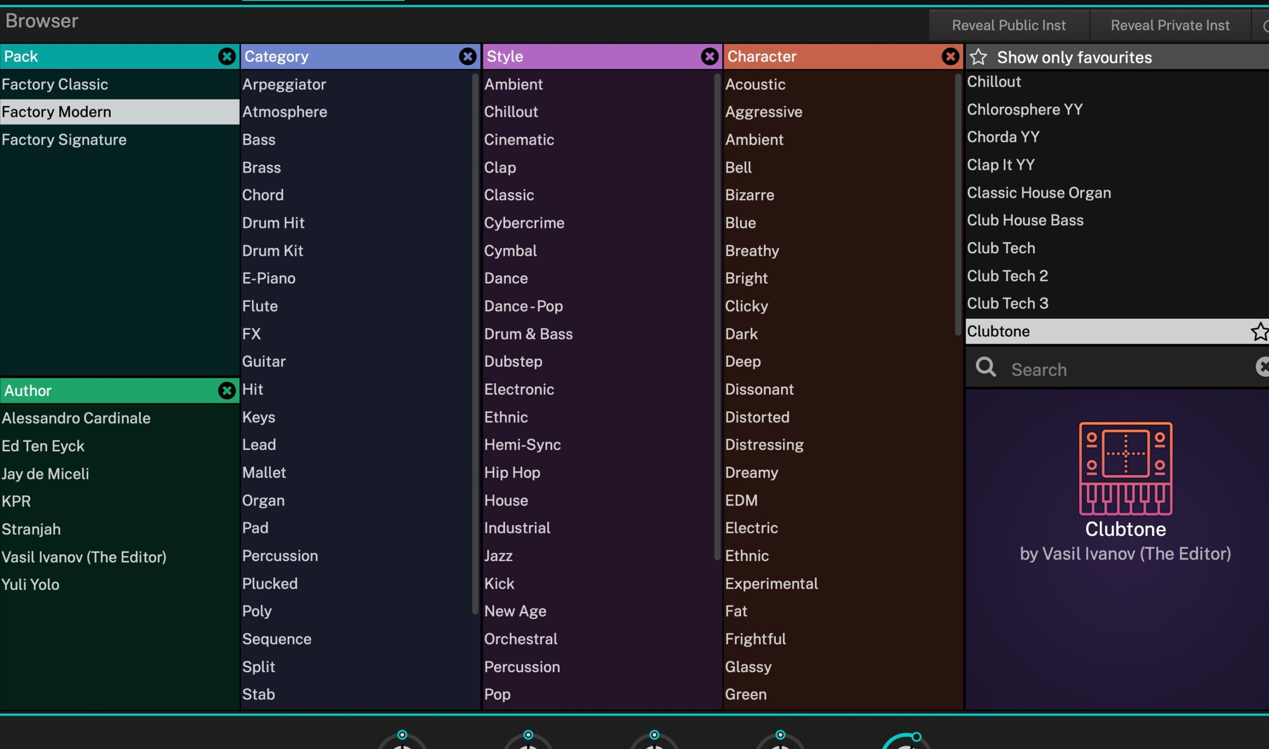 F.'em プリセットブラウザ画面