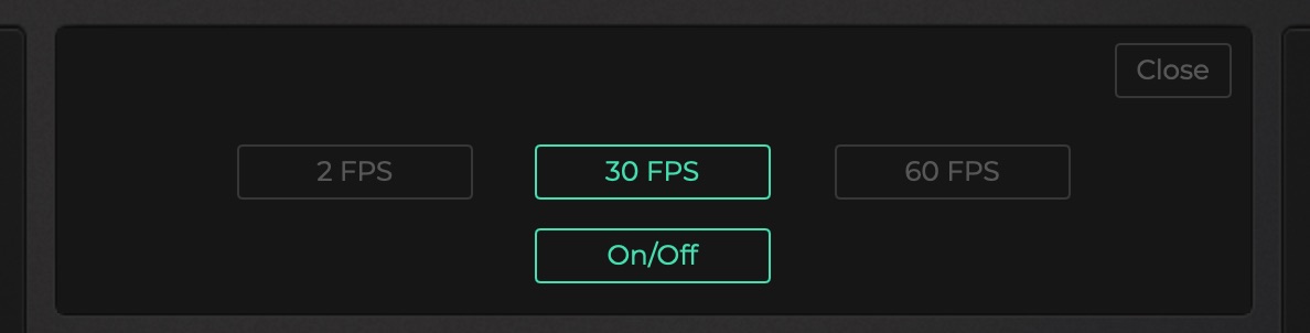 モジュレーションディスプレイをクリックすると、表示のFPS調整、ON/OFFを設定できます。