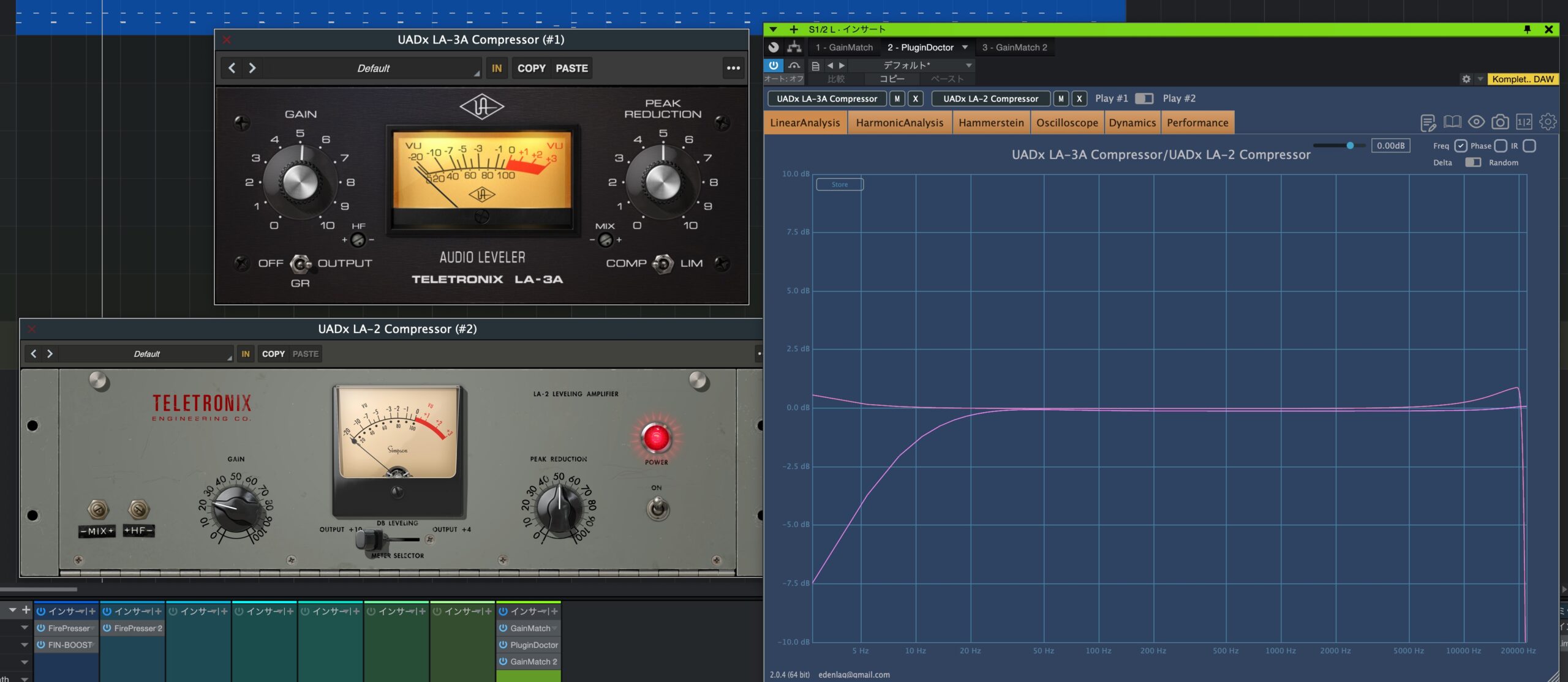 初期Gain値が大きく違うので同じノブの値でも同じ音量にはなりません。