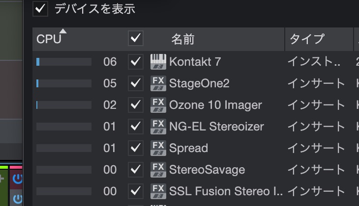 デバイスブロックサイズ256/ サンプルレート44.1kHz時