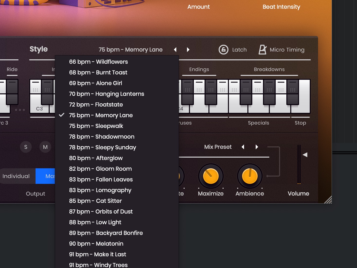 UJAM COZYビートパターン