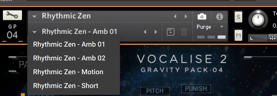 細かい音の区分はkontakt スナップショットを選ぶ欄で指定