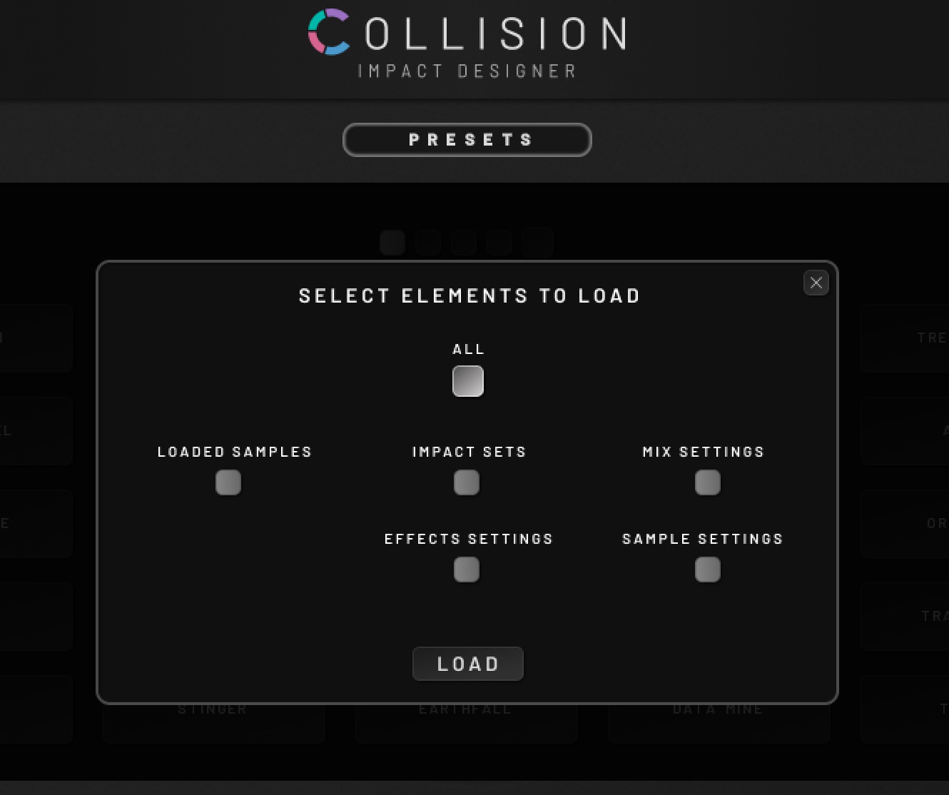 「Collision Impact Designer」プリセットロード画面