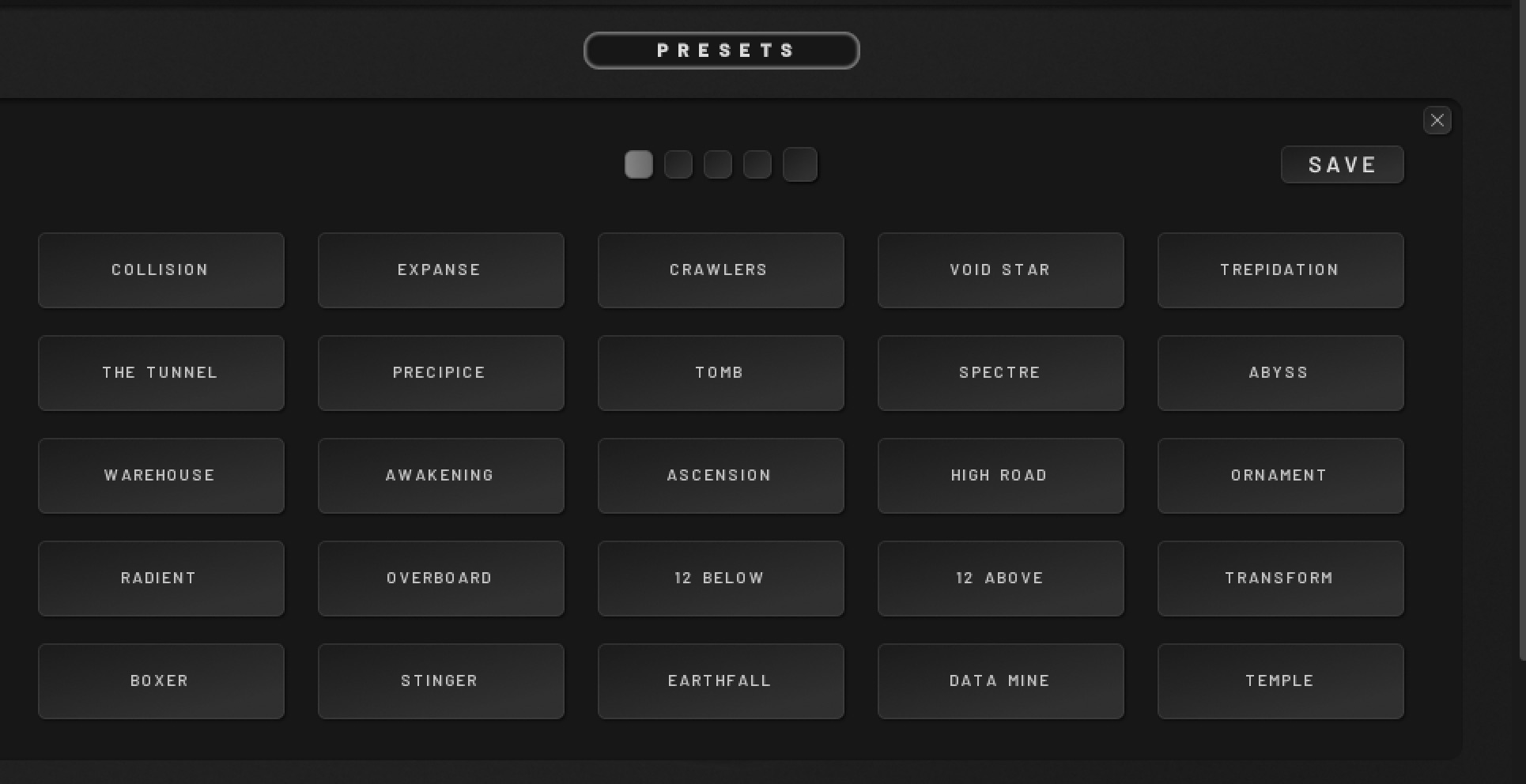 「Collision Impact Designer」プリセット選択画面